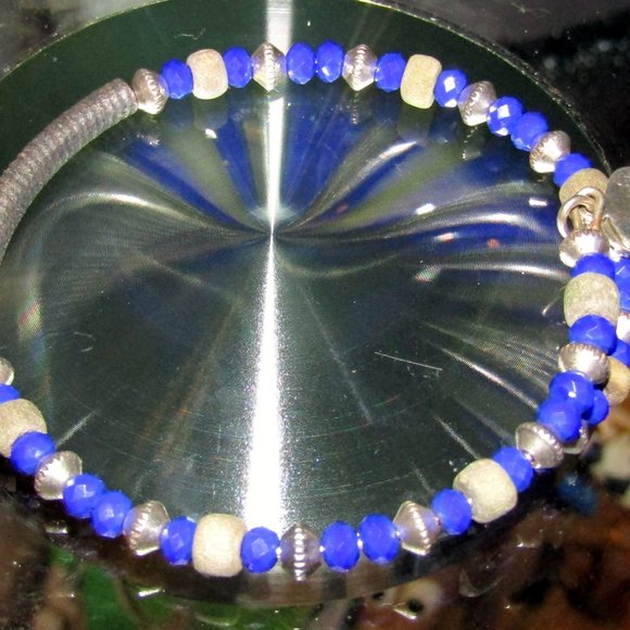 Vintage Alex & Ani Silver & Blue Glass Charms Bracelet Wrap Around - Picture 5 of 5